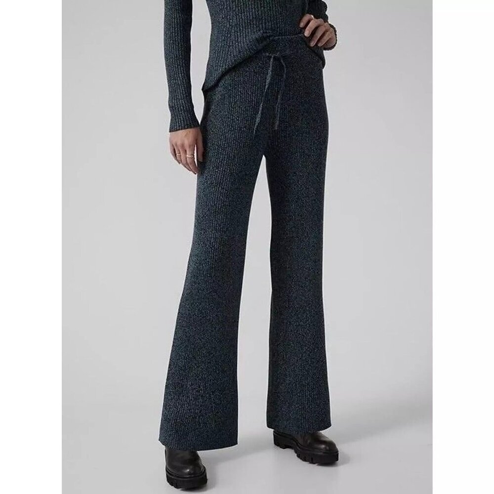 Athleta Reverie Hi-Rise Wide-Leg Sweater‎ Knit Pants Pull On Navy Blue Women XS